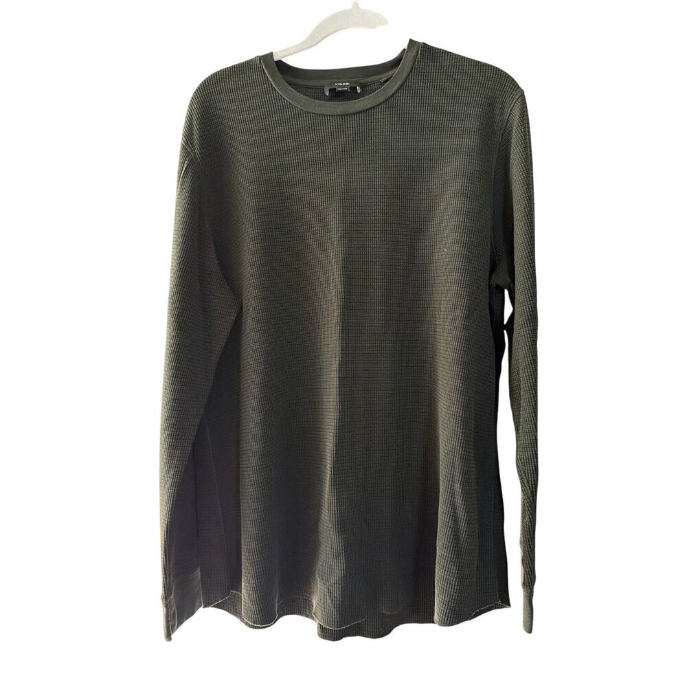 Vince Pima Cotton Waffle Knit Thermal Crewneck Long Sleeve Shirt XXL Olive